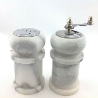 Vintage Marble Gray And White Salt And Pepper Mill Grinder Shakers Set