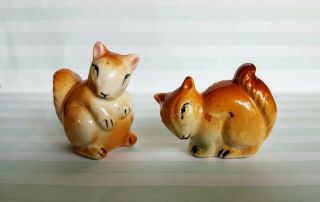 Vintage Ceramic Brown - Tan Squirrels Salt and Pepper Shakers Japan 2