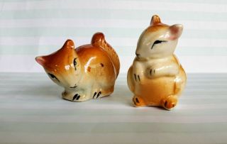 Vintage Ceramic Brown - Tan Squirrels Salt and Pepper Shakers Japan 3