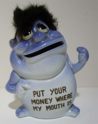 Vintage Kreiss Psycho Ceramics Bank Man " Put Your Money Where My Mouth Is "