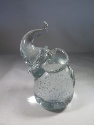 Crystal Clear Art Glass Elephant Paperweight Figurine W Control Bubbles Euc