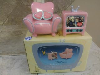 Vintage Pink " I Love Lucy " Chair And Tv Salt & Pepper Shaker Set Box