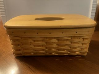 2002 Longaberger Rare Long Tissue Box W/ Wood Lid | Bathroom Decor