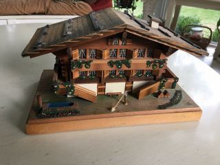 10.  5 " W German/swiss Wood Carving Trinket Box Mountain Chalet House Music Box