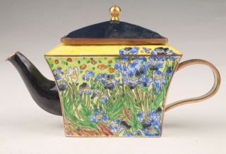 Precious Chinese Cloisonne Handmade Painting Flower Teapot Home Decoration