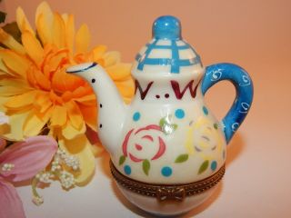 Ring Keeper Ceramic Tea Coffee Pot Trinket Jewelry Box Mary Engelbreit Style