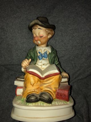 Vintage Waco Melody In Motion Animated Music Box Hobo With His Books Reading