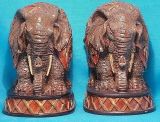 Decorative Carved Elephant Wooden Bookends Set Of 2