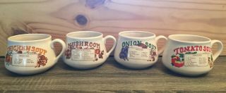 Vintage Set Of 4 Recipe Soup Bowls Mugs Cups