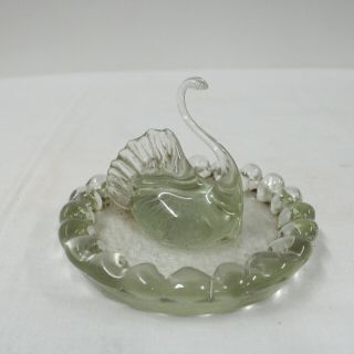 Handmade Green Tinged Glass Swan Dish Trinket 209 2