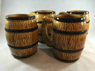 Vintage Set Of 4 Oak Barrel Ceramic 24 Oz Coffee Mug Cup Made In Japan