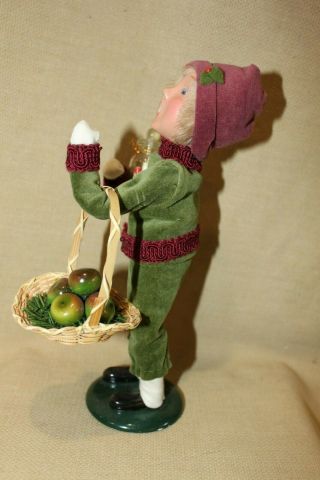 1997 Byers Choice Carolers Boy with Jar Candy and Basket of Apples Green Velvet 2