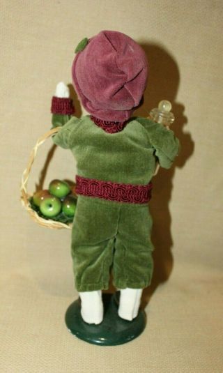 1997 Byers Choice Carolers Boy with Jar Candy and Basket of Apples Green Velvet 3