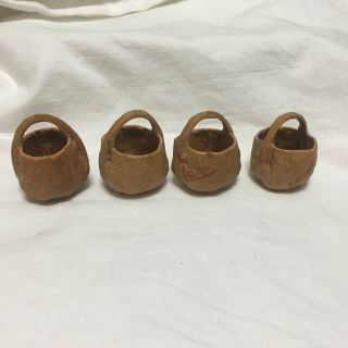 4,  " Diamond " Walnut Shell Carved Miniature Baskets  Sh