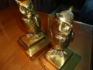 Vintage Cast Brass Owl Bookends,  Sitting on History Books,  Heavy, 2