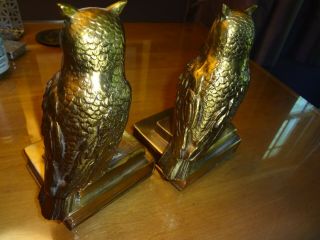 Vintage Cast Brass Owl Bookends,  Sitting on History Books,  Heavy, 3