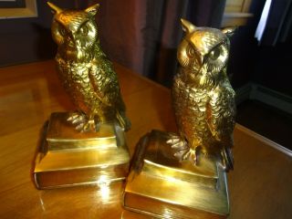 Vintage Cast Brass Owl Bookends,  Sitting on History Books,  Heavy, 6