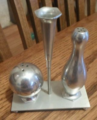 Bowling Pin & Ball Salt & Pepper Shakers In Holder Denville 84