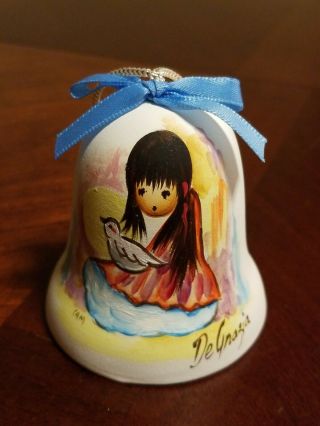 Degrazia Handpainted Pottery Bell W/ Crystal Clanger Girl W/dove 1983 Limited Ed