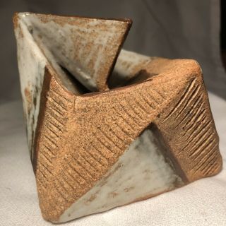 Contemporary Studio Pottery Geometric Organic Vase 3.  75”h Nr