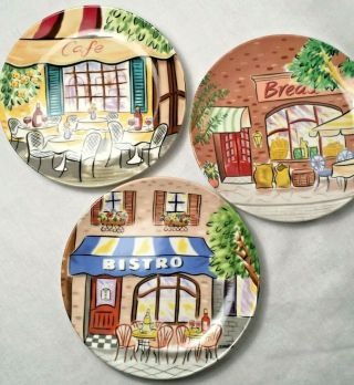 Set Of 3 Avon China 6 Inch Decor Plates Bistro Cafe Bread Street Scenes