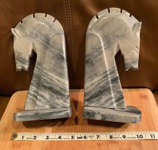 Vintage Gray Horse Head Bookend Marble Hand Carved Rock Stone Book Ends Horses 2