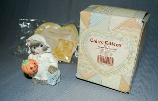 1995 Enesco Calico Kittens " Gobblin - Up The Fun " 144231 W/box