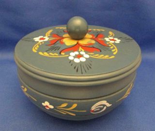 Hand Crafted Hand Painted Footed Round Trinket Box Made In Norway