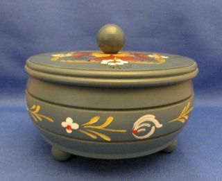 Hand Crafted Hand Painted Footed Round Trinket Box Made In Norway 2