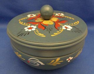 Hand Crafted Hand Painted Footed Round Trinket Box Made In Norway 5