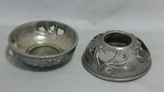Carson Pewter Round Covered Votive Candle Holder Hearts Pattern 2
