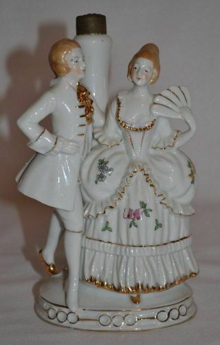 Vintage Victorian Colonial Couple Figurine Ceramic Lamp Base Made In Japan