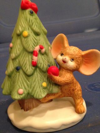 Nos Home Interiors Homco Christmas Mouse With Tree Figurine