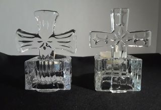 Cross Tea Light Votive Candle Holders Clear Glass 4 " X 3 " Set Of 2