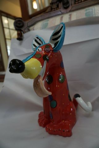 Ganz Bella Casa Colorful Red Ceramic Dog Figurine Dottie Dracos Signed Coyote