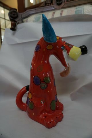 Ganz Bella Casa Colorful Red Ceramic Dog Figurine Dottie Dracos Signed Coyote 3