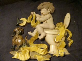 Vintage Sexton Boy On Toilet Dog Metal Plaque 1976 8 1/2 " Tall And 8 " Wide