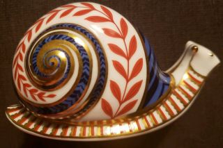 Royal Crown Derby Paperweight Imari Snail Bone China Figurine With Stopper 1985