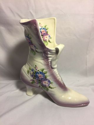 Vintage Ceramic Victorian Purple Floral Boot/vase Planter