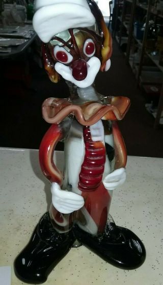 Vintage Blown Glass Clown Figure Multi Colors 9.  5 " Tall Overall