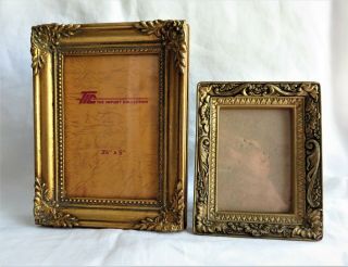 2 Vintage 1980s Ornate Gold Color Wood Photo Frames For 3.  5x5 & 2.  5x3.  5 Picture