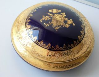 Vintage French Limoges Dark Blue & Gilt Gold Baroque Rococo Design Trinket Box
