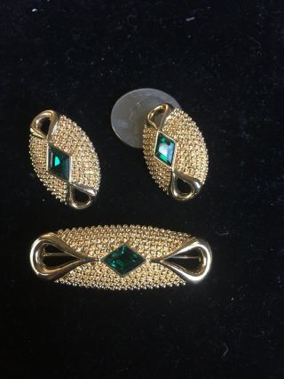 Vintage Swan Signed Swarovski Crystal Earrings With Pin Brooch