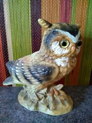 Horned Owl Bird Vintage Lefton Planter H4470 Made In Japan 7 " Wide Glass Eyes