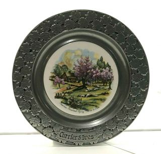 Currier Ives Carson Pewter 10.  5 Plate American Homestead Spring