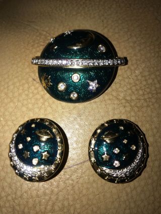 Fabulous Swarovski Signed Moon & Stars Pin & Earrings Set
