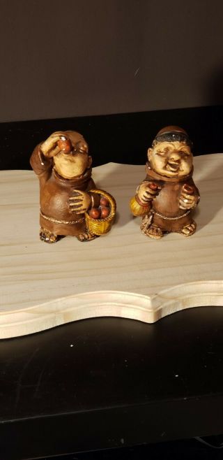Vintage Merry & Drunk Monk Figurines Chalkware
