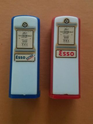 Esso Gas Pump Advertising Salt And Pepper Shakers Plastic Red Blue