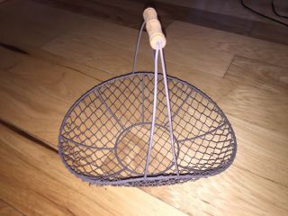 Htf Oblong Farmhouse Metal Wire Basket With Wooden Handle 12” Long 10” High