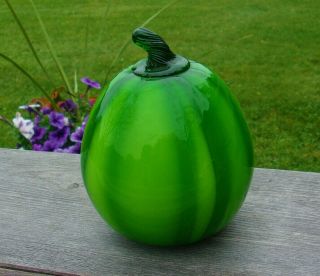 Art Glass Fruit Vegetable Green Figural Stripe Watermelon W Stem Country Kitchen